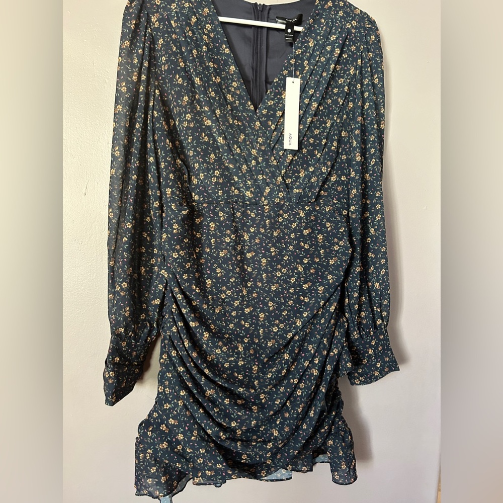 AQUA WOMENS ROMINA CHIFFON FLORAL MINI MINI DRESS NWT size L ‼️